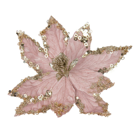 Clip-On Poinsettia Pink/Gold w/ Glitter Tips