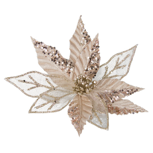 Clip-On Poinsettia - Champagne Sheer Encrusted