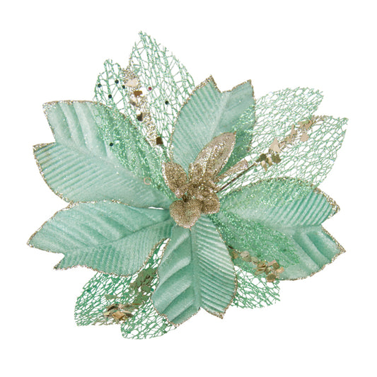 Clip-On Poinsettia - Mint/Champagne w/ Sequins