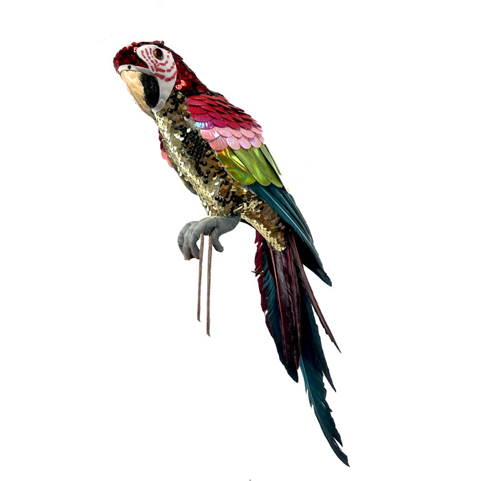 Perched Parrot - Pink/Green Sequins