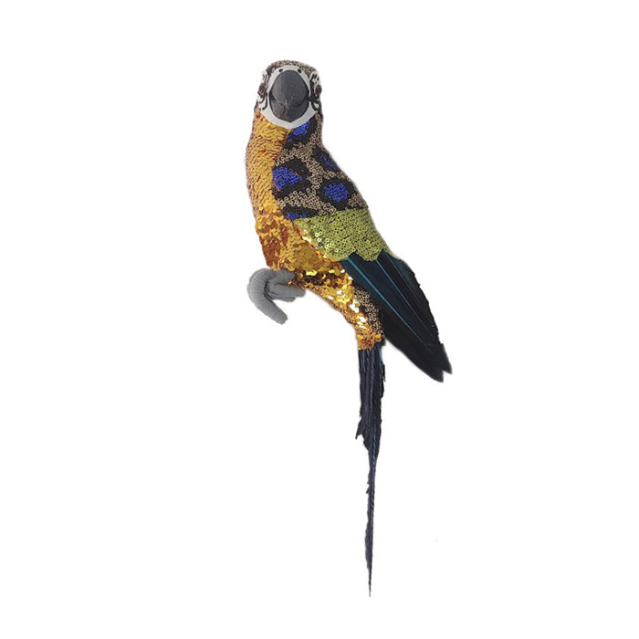 Sequin Perched Parrot w/ Blue Wings