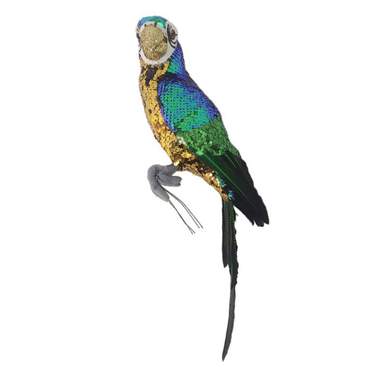 Sequin Perched Parrot w/ Green Wings