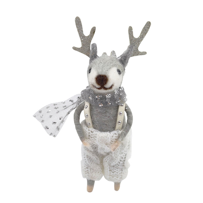 Felt Deer in White/Silver Overalls
