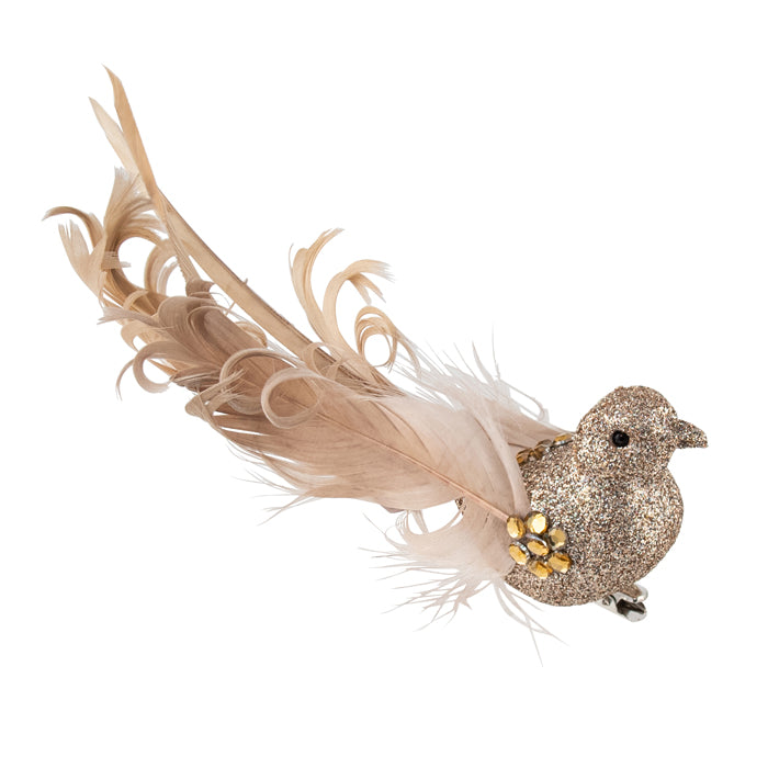Clip-on Glitter Bird with Curl Tail - Gold