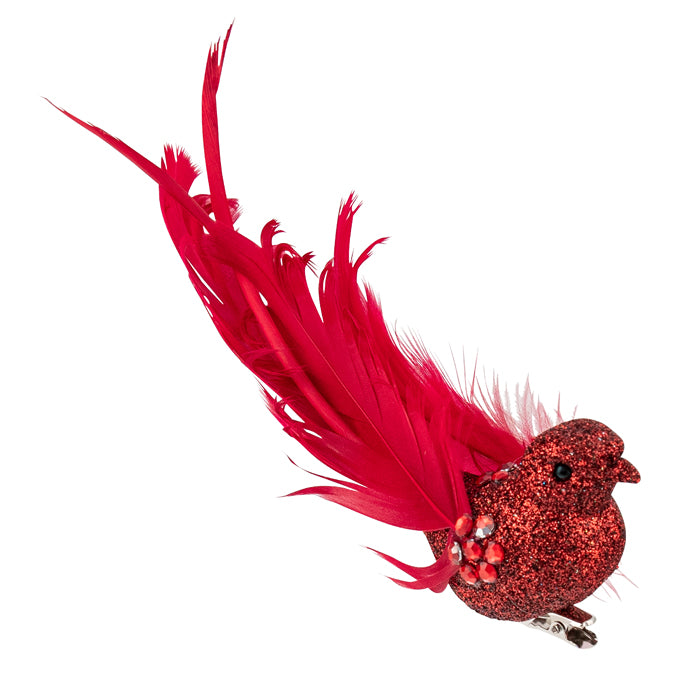 Clip-on Glitter Bird with Curl Tail - Red
