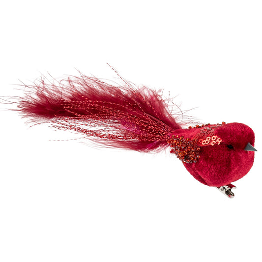 Clip-on Velvet Bird - Red