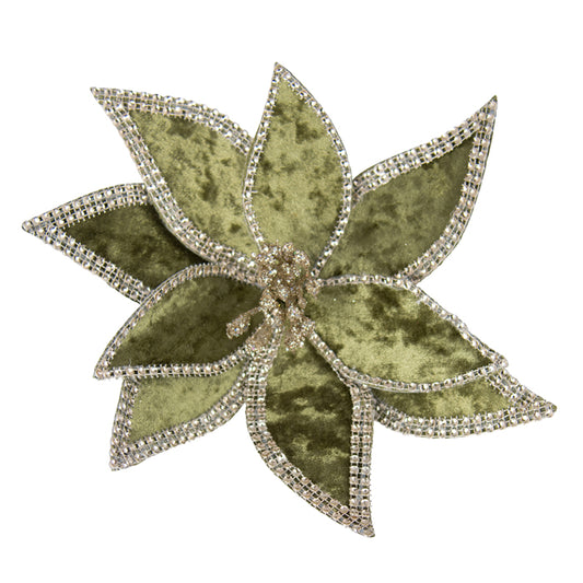 Clip-On Poinsettia - Sage w/ Braided Edge