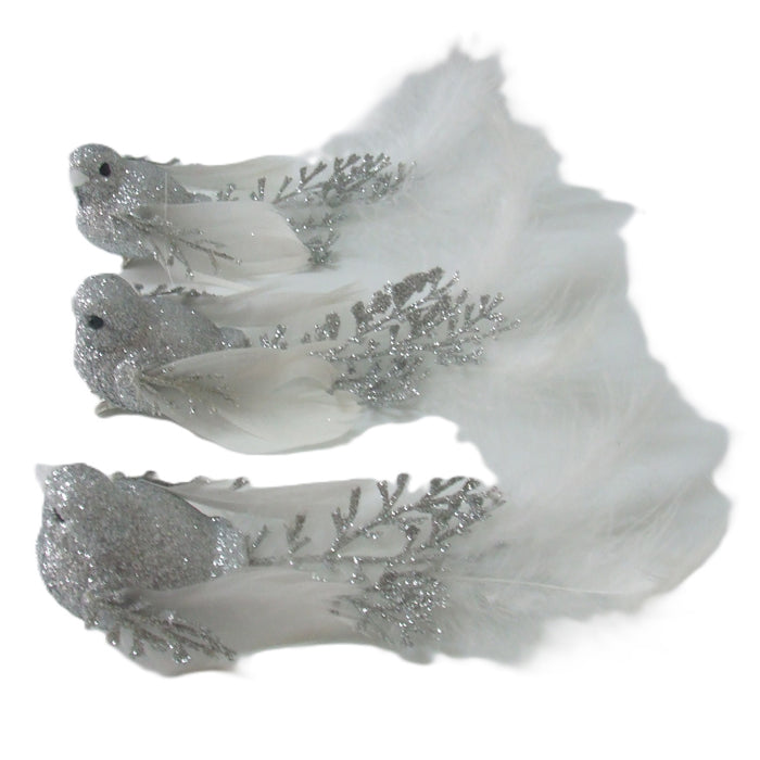 Clip-on Bird Silver/White- Pack of 3