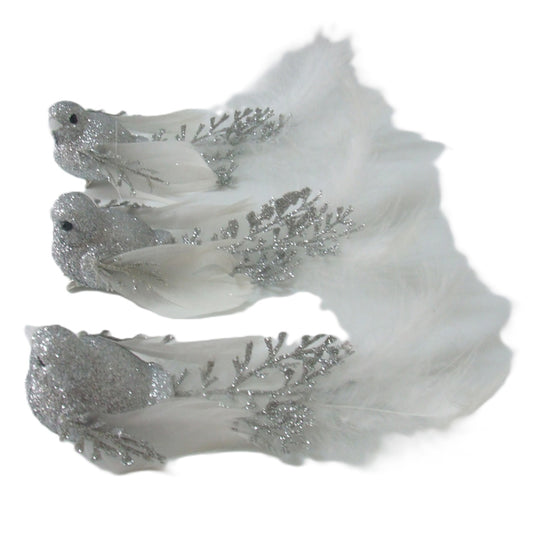 Clip-on Bird Silver/White- Pack of 3