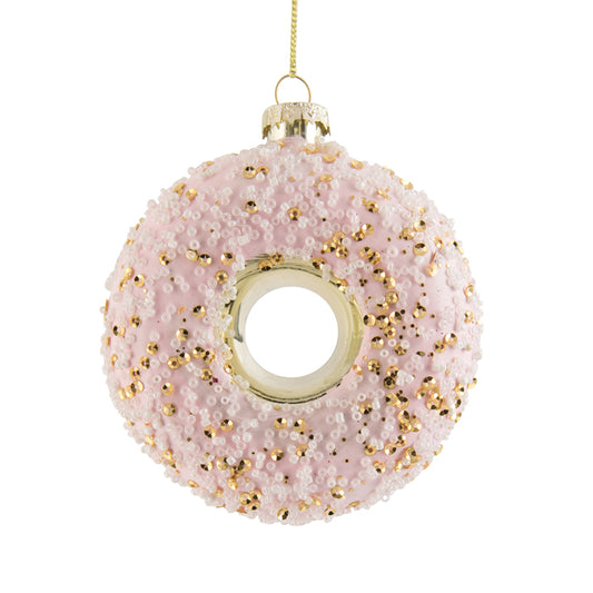 Glass Donut Christmas Decoration - Pink/Gold