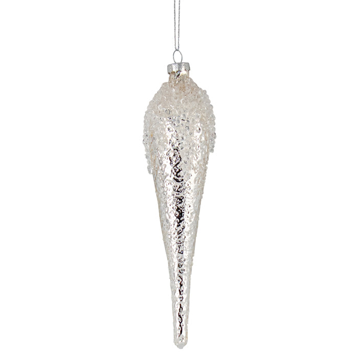 Glass Icicle Christmas Decoration - Silver/Pearl