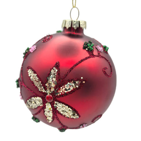 Glass Bauble Christmas Decoration - Red/Gold Flowerburst