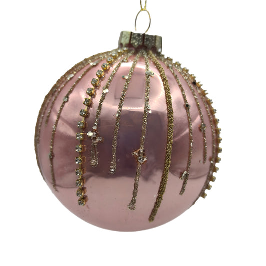 Glass Bauble Christmas Decoration - Coral/Champagne