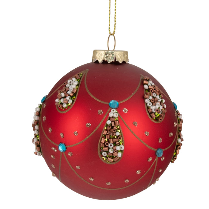 Glass Bauble Christmas Decoration - Red/Copper Teardrop