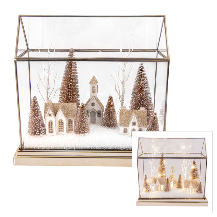 Christmas Snow House Scene with LED Lights