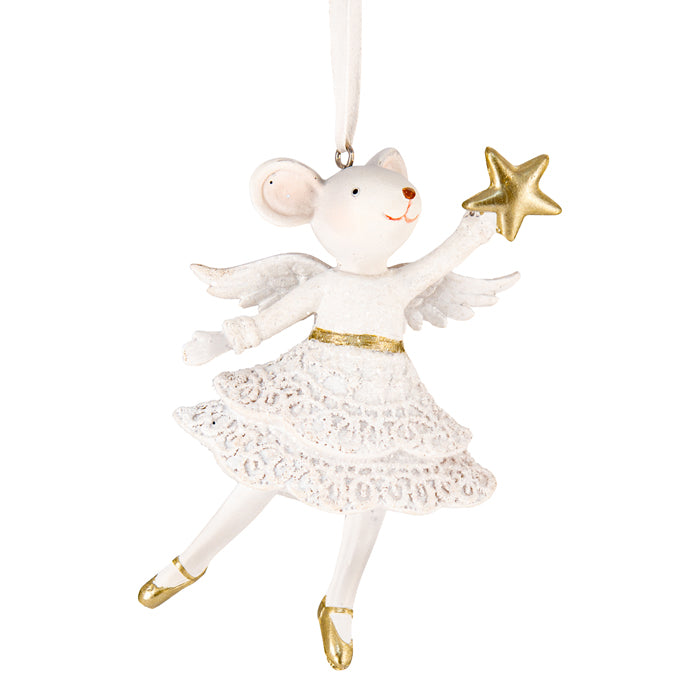 White Mouse Ballerina Resin Christmas Decoration