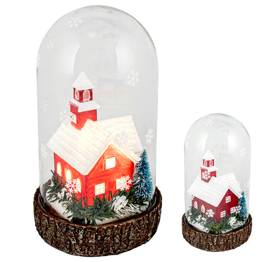 Red Church in Cloche Christmas Decoration