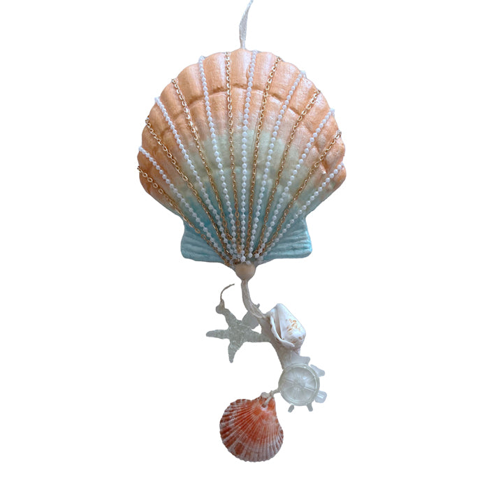 Hanging Resin Scallop Shell - Coral/Aqua