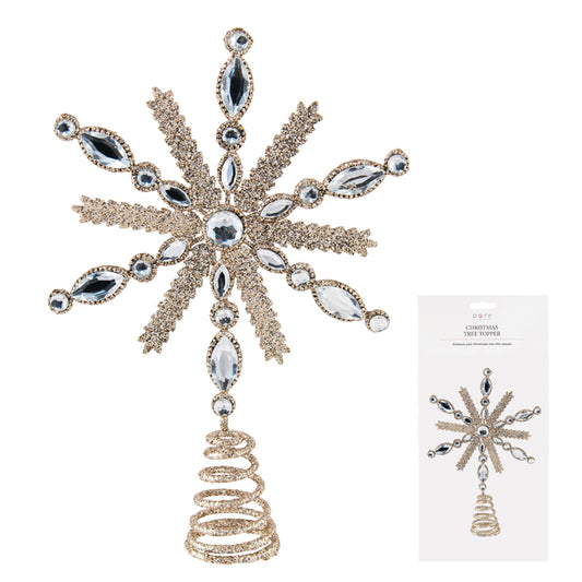 Metal Glitter Christmas Tree Star Topper - Champagne