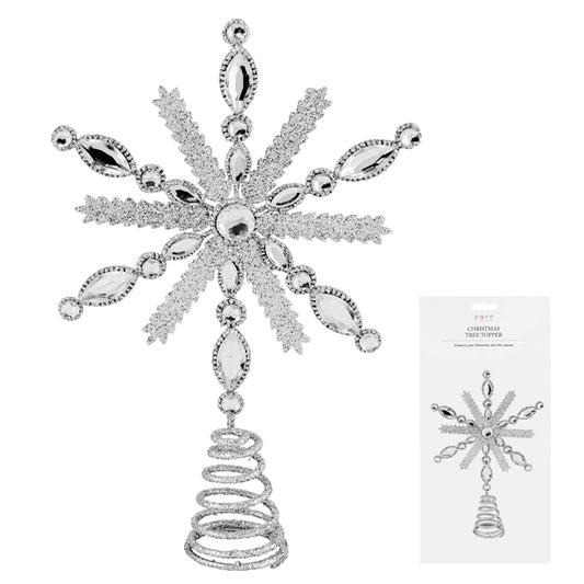 Christmas Tree Star Topper - Metal Silver Glitter