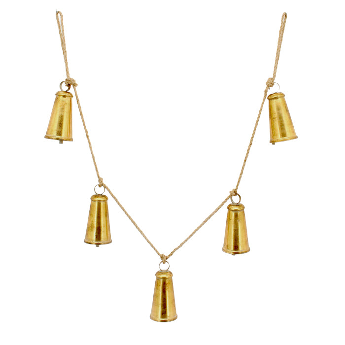 Hanging Metal Bells Set of 5 - Antique Gold