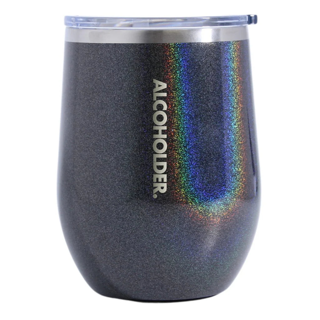 Stemless Vacuum Insulated Wine Tumbler - 355ml Charcoal Glitter - Deb's Hidden Treasures