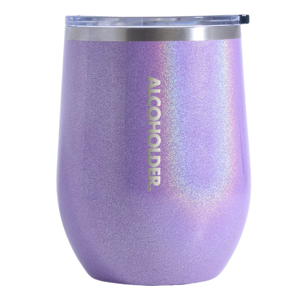 Stemless Vacuum Insulated Wine Tumbler - 355ml Ultra Violet Glitter - Deb's Hidden Treasures