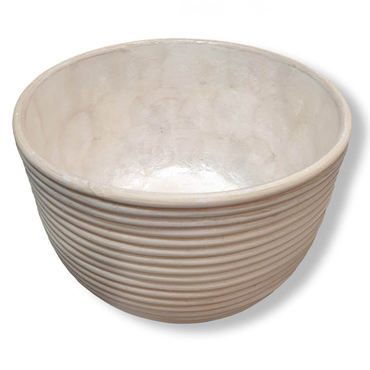 White Wash Ribbed/Capiz Shell Bowl 25x15cm - Pure Homewares