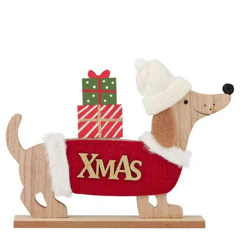 Puppy with Beanie - Felt and Wood