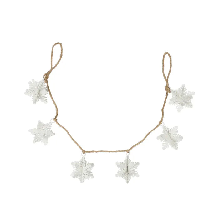 Metal Snowflake Christmas Garland - White