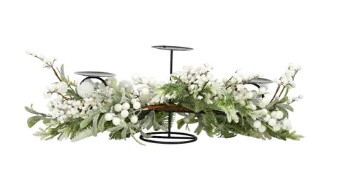 Christmas Candleholder w/ Berries and Needles - White