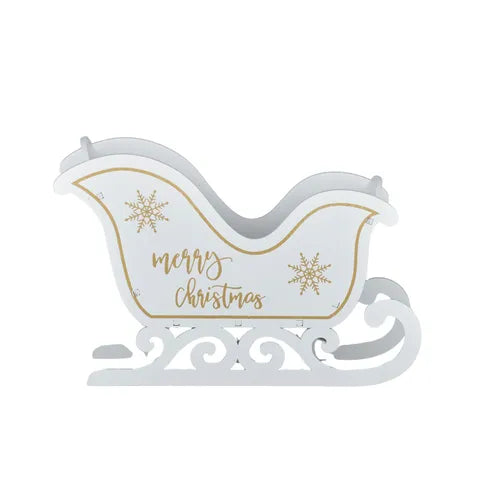 Wood Christmas Sleigh Decoration - White/Gold