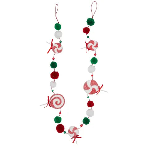 Pompom Lollipop Christmas Garland - Red/Green/White