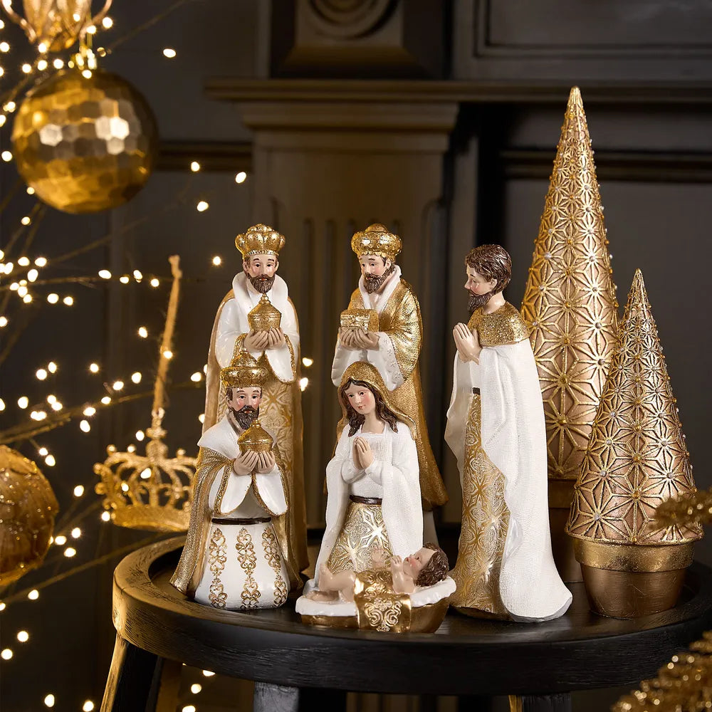 Golden Nativity Christmas Decoration - 6 Pieces