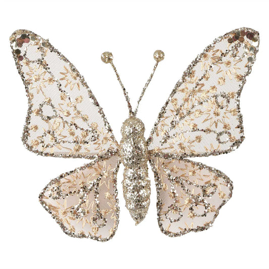 Lace Clip-On Butterfly Christmas Decoration - Champagne