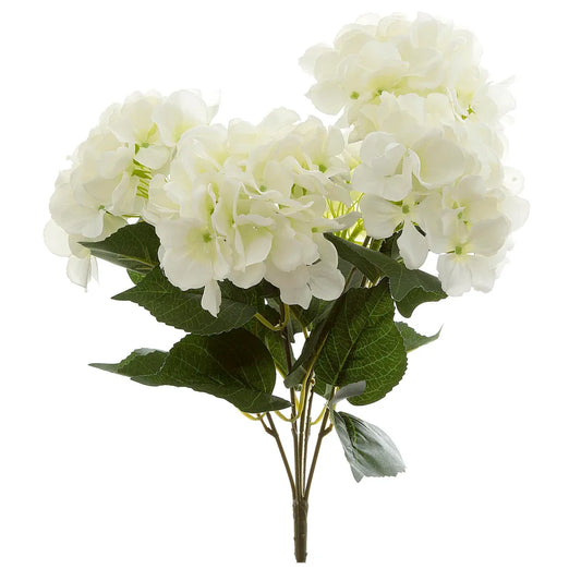 Hydrangea Bundle with Leaves 55cm White - Florabelle Living
