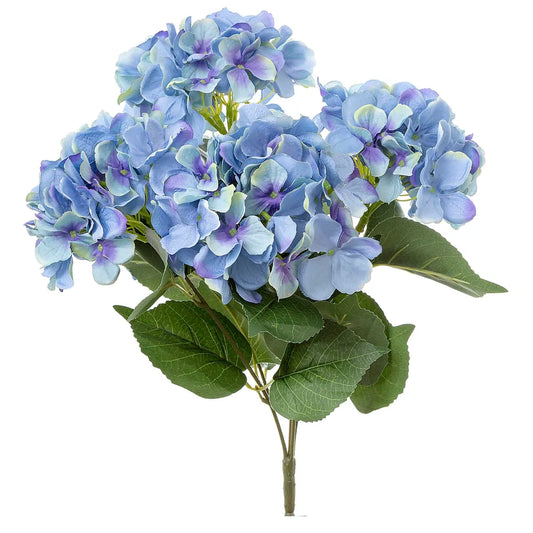 Hydrangea Bundle with Leaves 55cm Blue - Florabelle Living