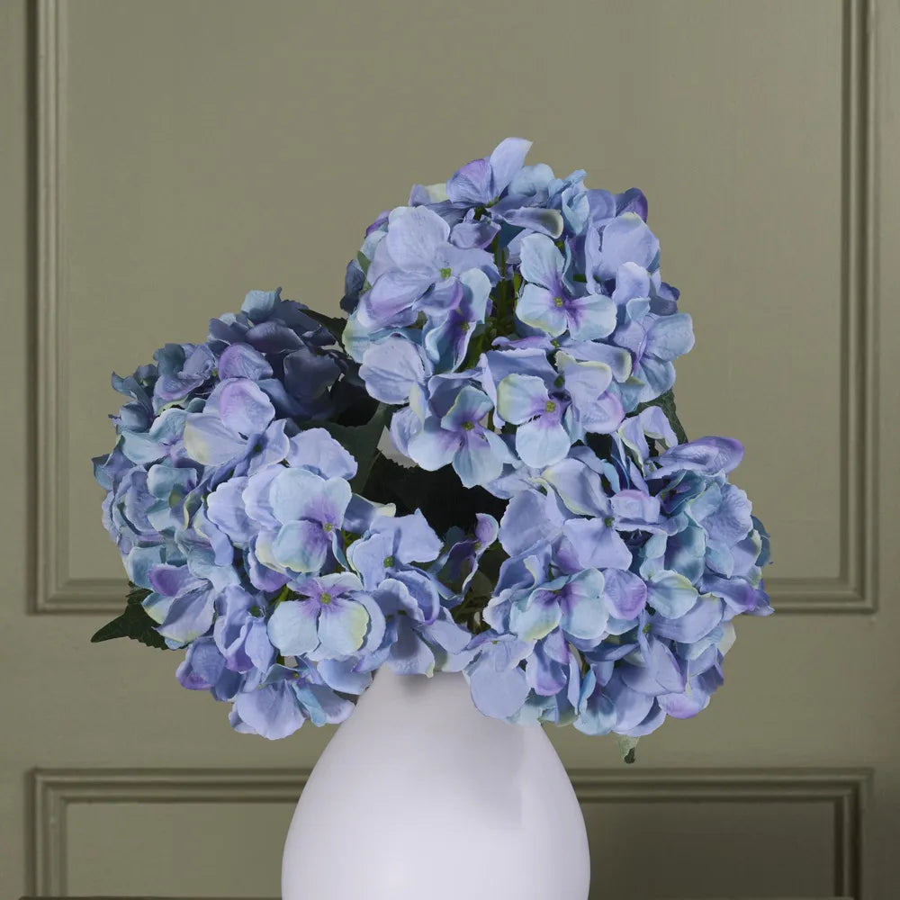 Hydrangea Bundle with Leaves 55cm Blue - Florabelle Living
