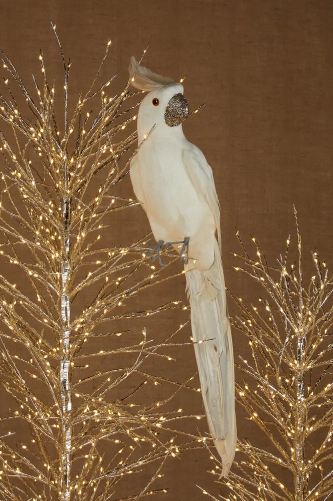 White Glitter Beak Parrot Christmas Decoration