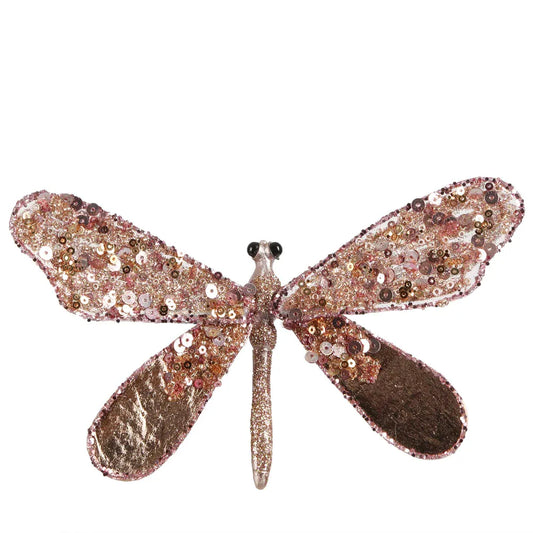 Clip-On Dragonfly Christmas Decoration - Pink