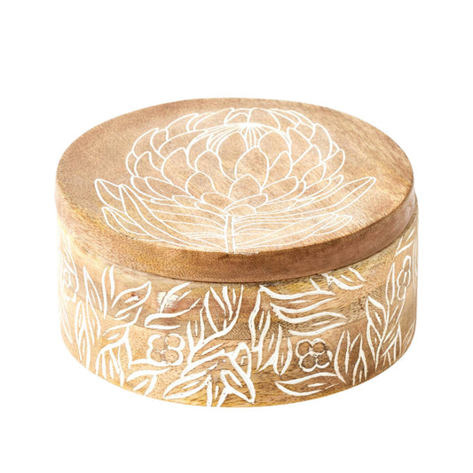Mango Wood Trinket Box Natural/White 13.5cm - Pilbeam Living