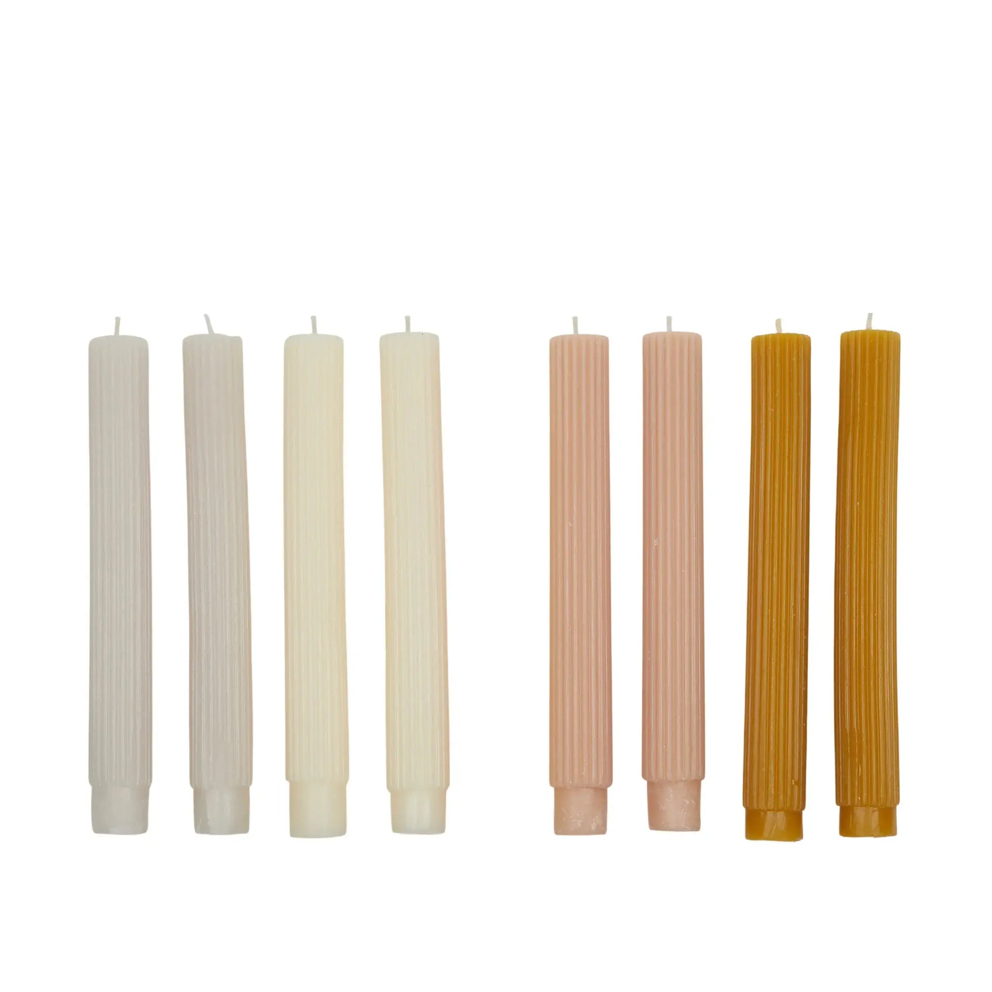 Set of Four Ribbed Light Tone Candles 15cm - Elemental
