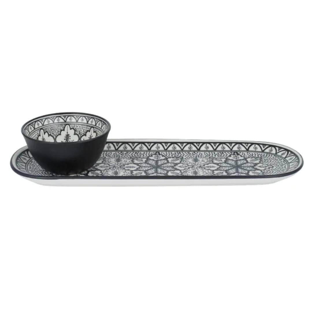 Aleah Ceramic 2-Piece Serving Set - Black/White - Deb's Hidden Treasures