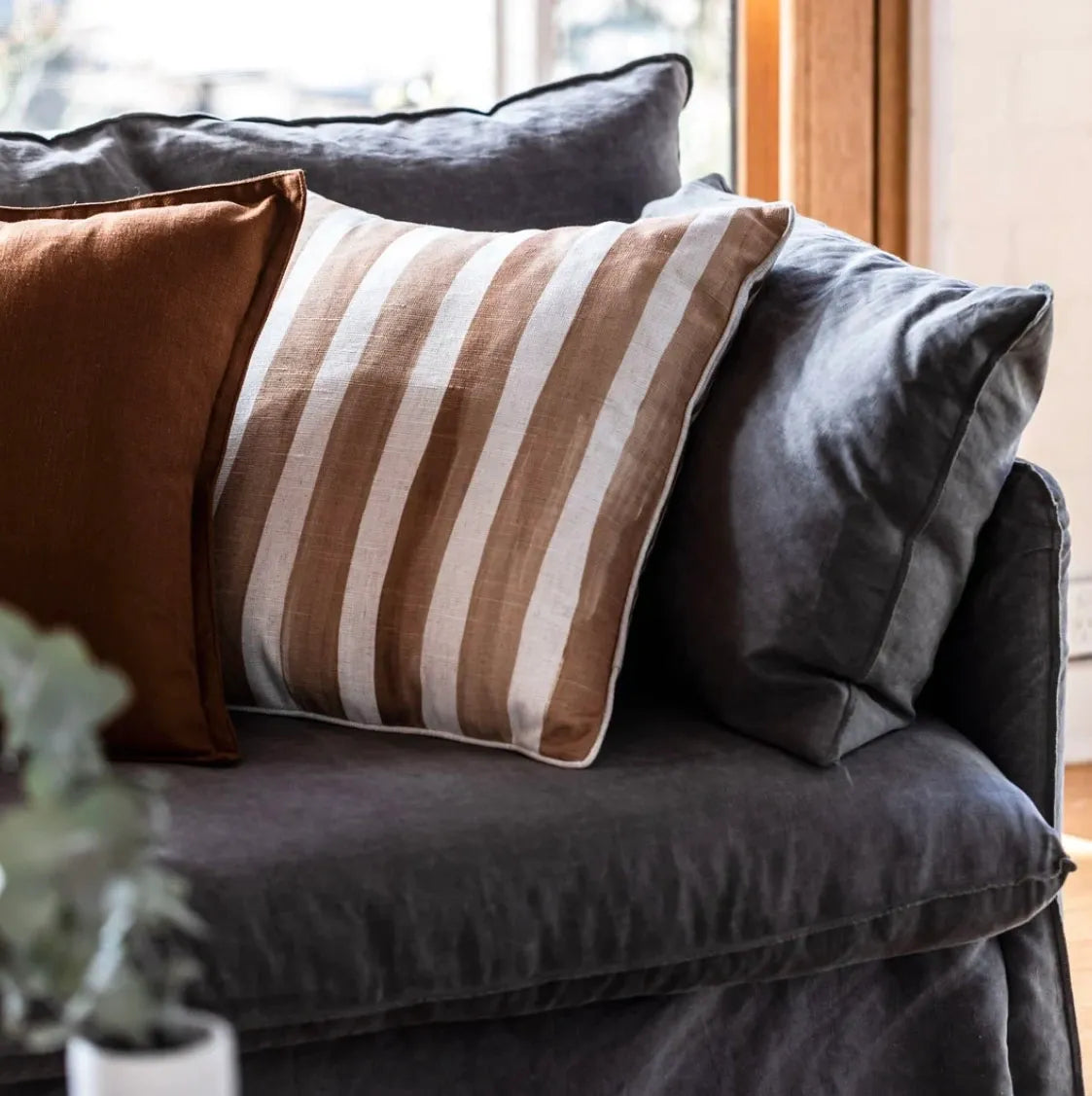 Tamsin Stripe Caramel Cushion 55cm - Deb's Hidden Treasures